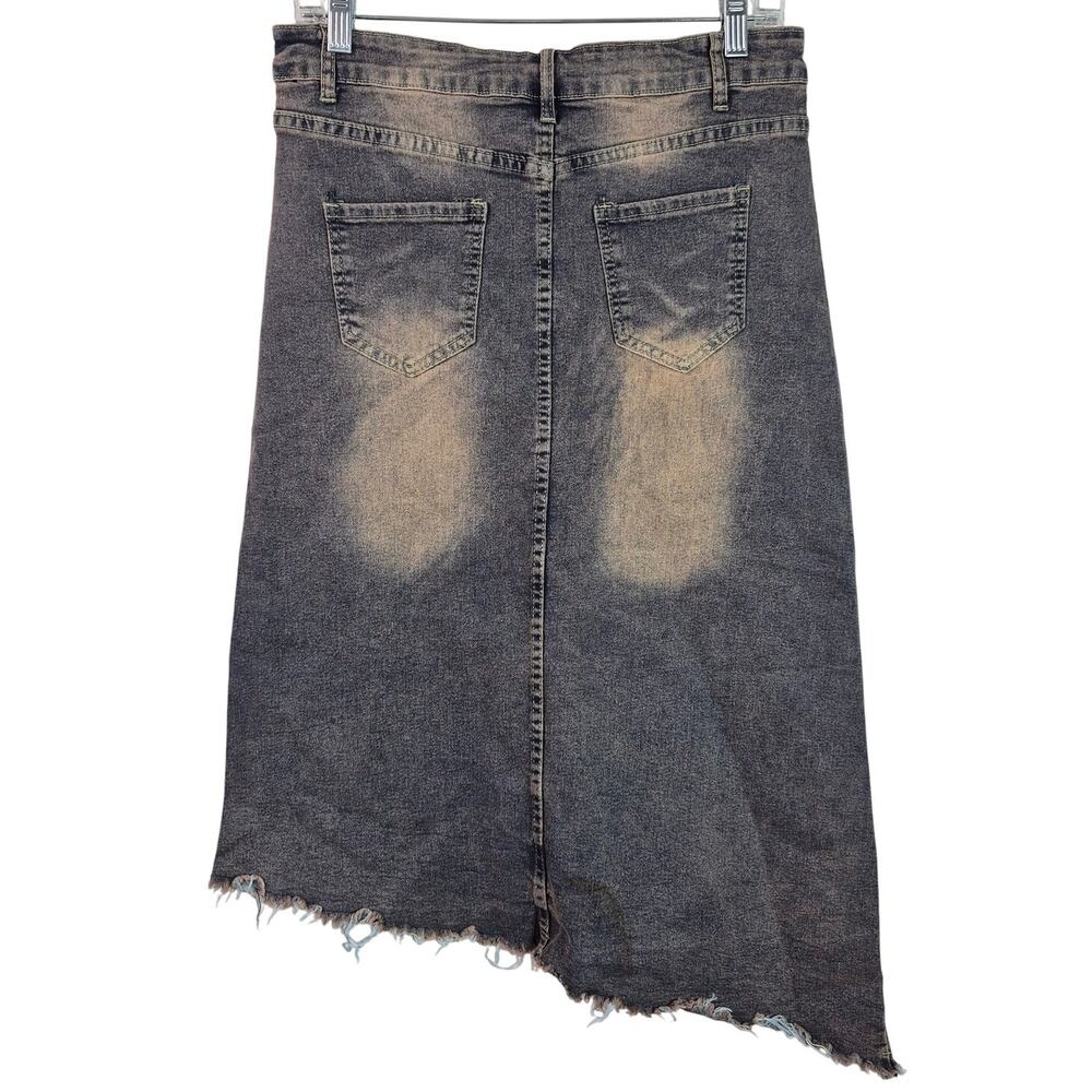 Soolinen Denim Offset Raw Hem Embellished Painted Rhinestone BOHO Skirt Medium - Picture 4 of 4